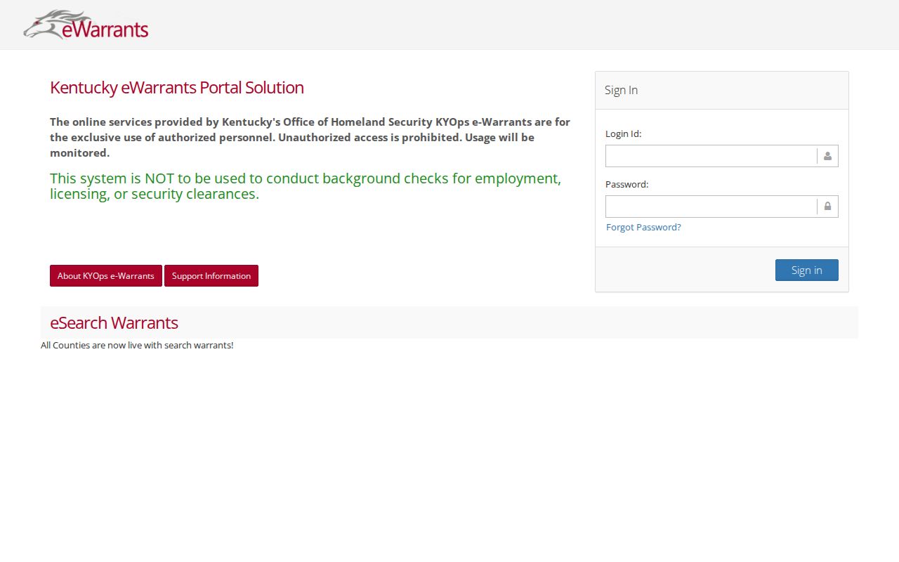 Allen County warrant record access at the restricted Kentucky eWarrants login